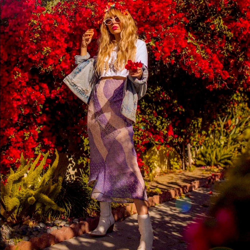 Patch Me In Bias Cut Midi Skirt